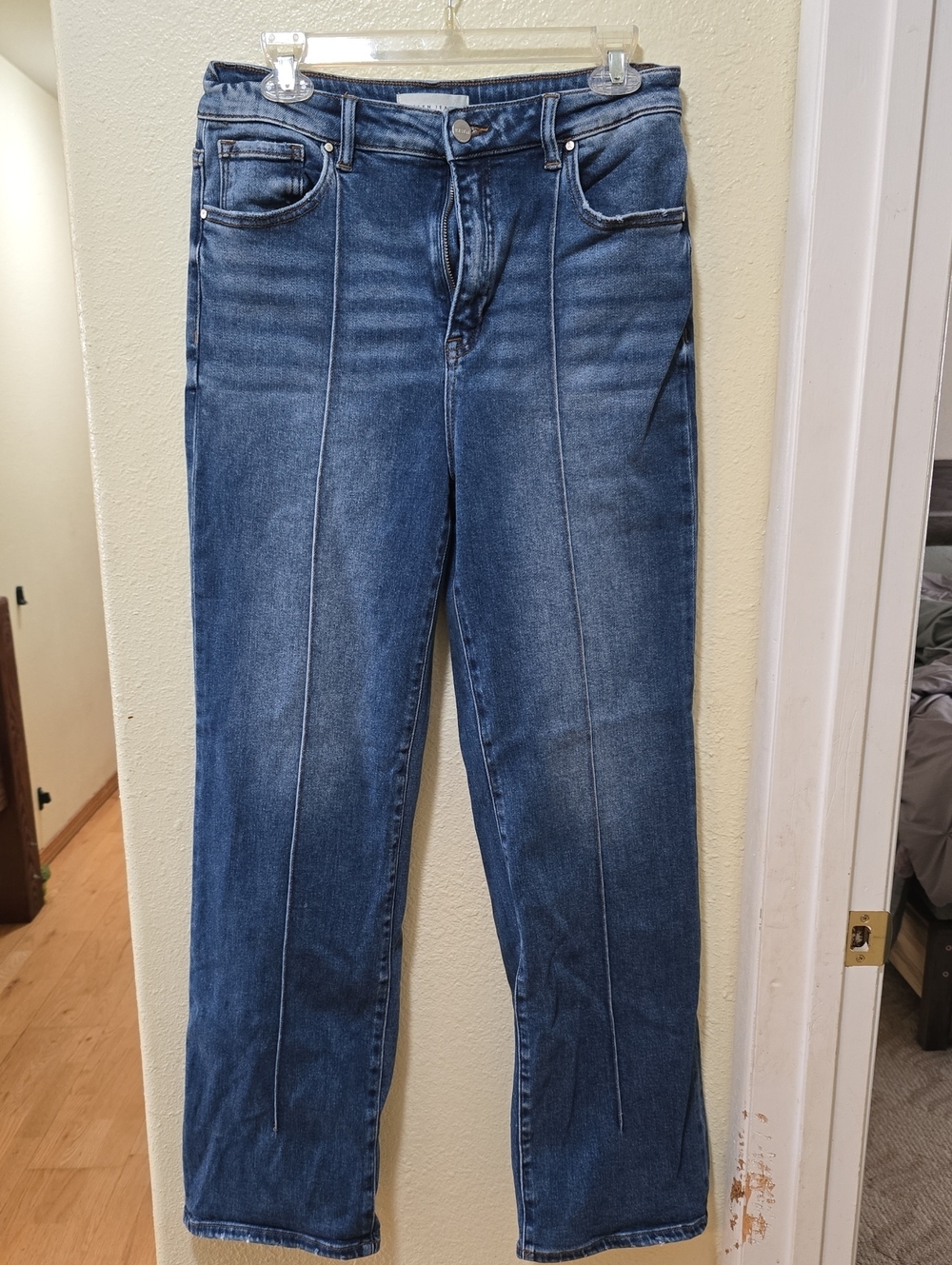 Risen High-Rise Front-Seam Straight Leg Jeans - Blue